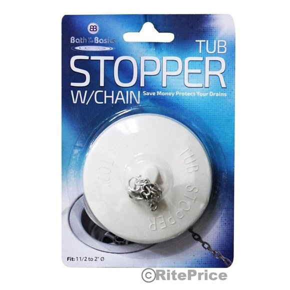 Bath Tub Drain Stopper with Chain, Rubber Material, (White Color) (2 Pack) - Picture 3 of 3